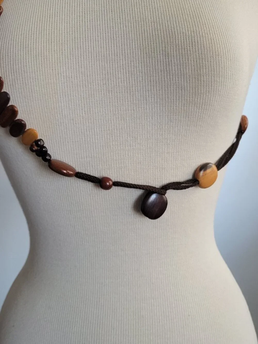 Vintage Handcrafted Wooden Bead Waist Belt / Statement Necklace Adjustable 27